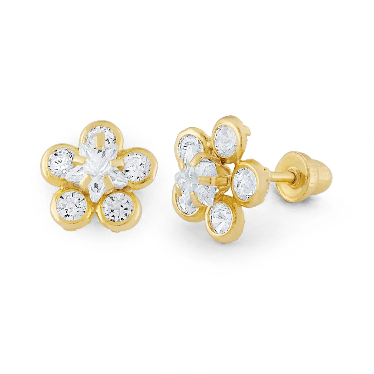 14K Gold Pearl Petal Flower Stud Earrings (1816LSB)