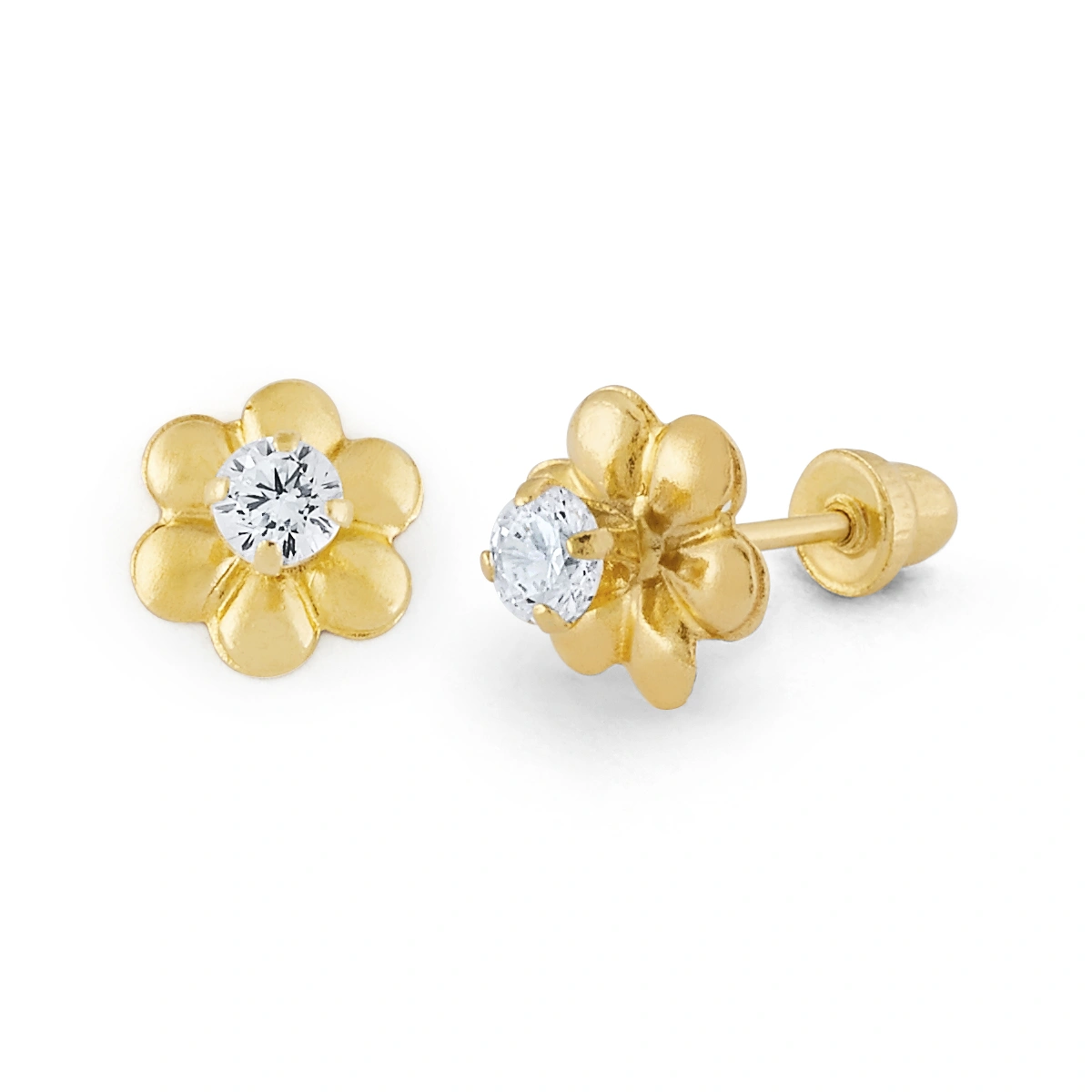 14K Gold Statement CZ Center Flower Stud Earrings (1983SB)
