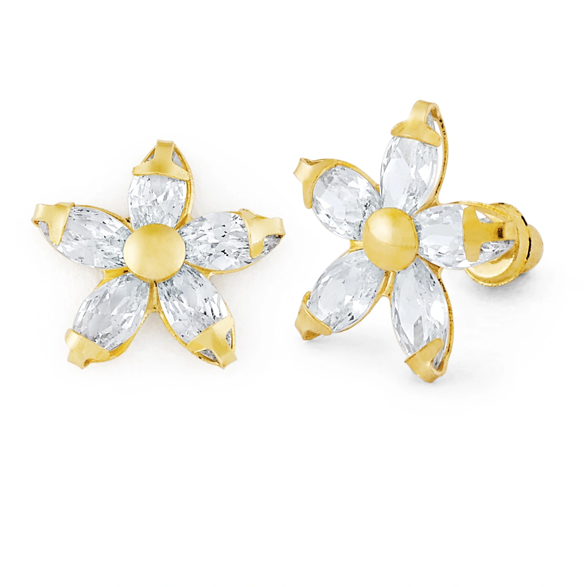 14K Gold Micro Marquise CZ Daisy Stud Earrings (405LSB)