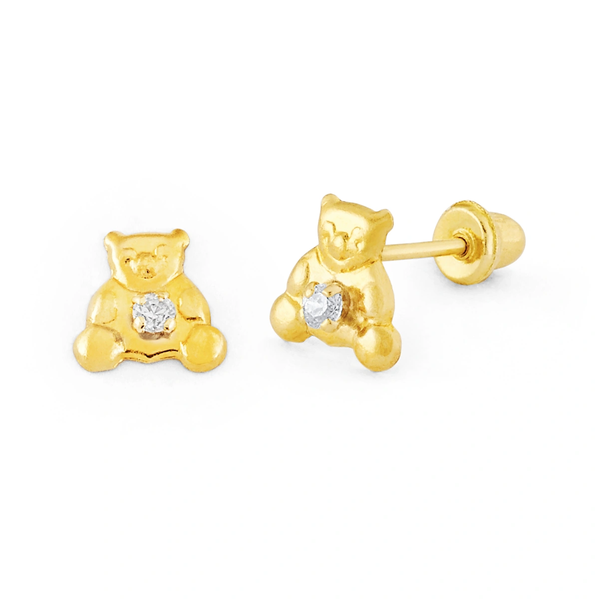14K Gold Medium Teddy Bear CZ Stud Earrings (1048SSB)
