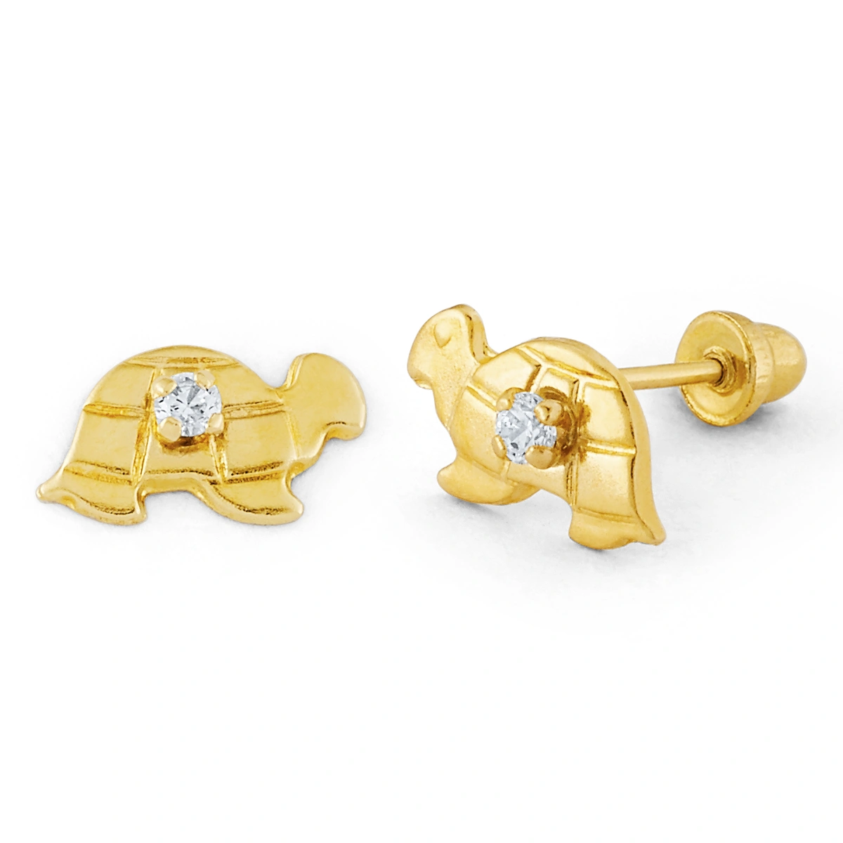14K Gold Micro Turtle CZ Stud Earrings (1072LSB)