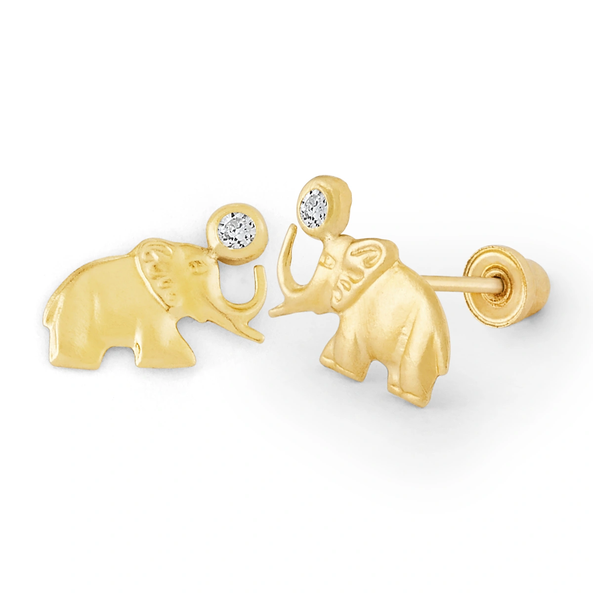 14K Gold Micro Elephant CZ Stud Earrings (1565SB)