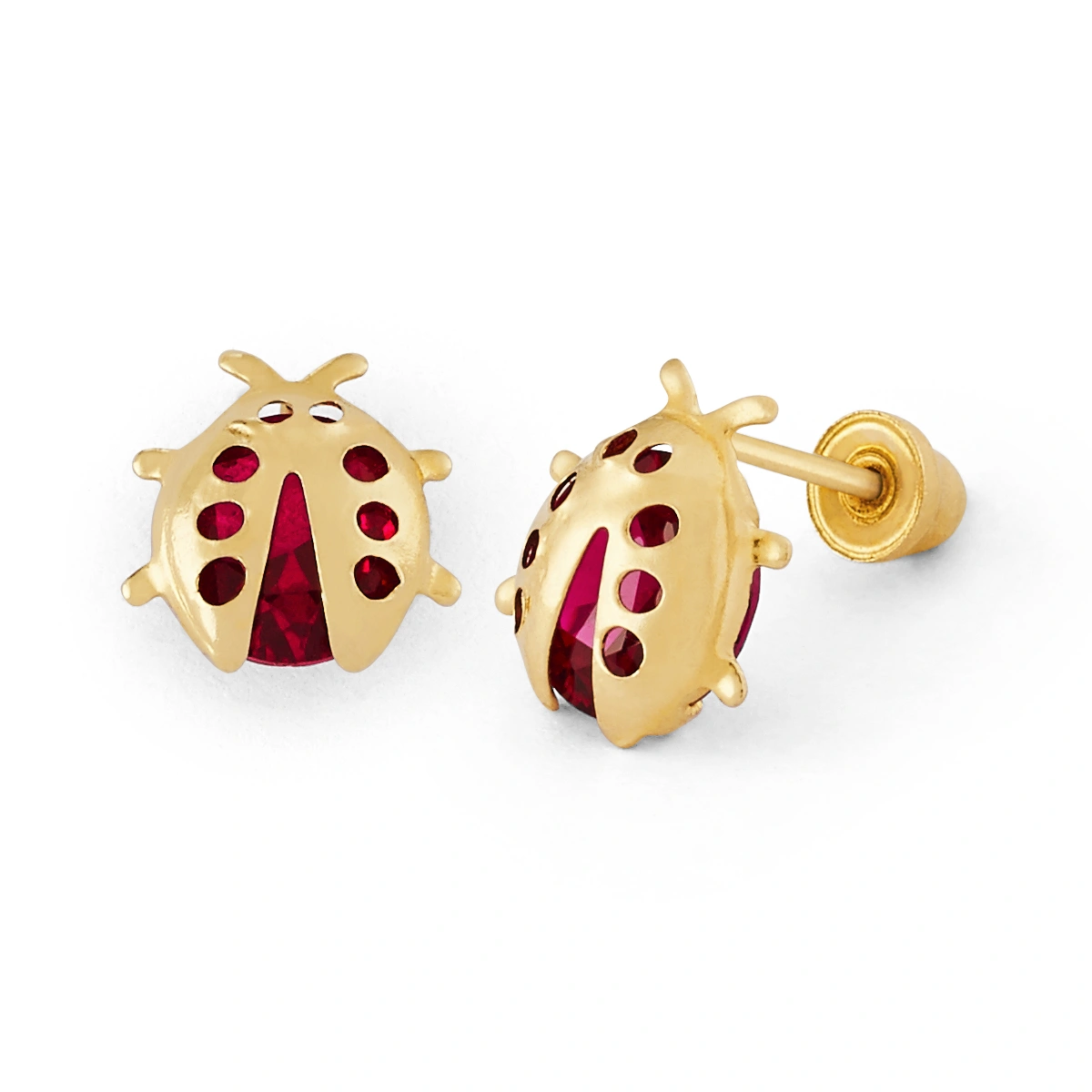 14K Gold Micro Red Enamel Ladybug Stud Earrings (1739LSB)