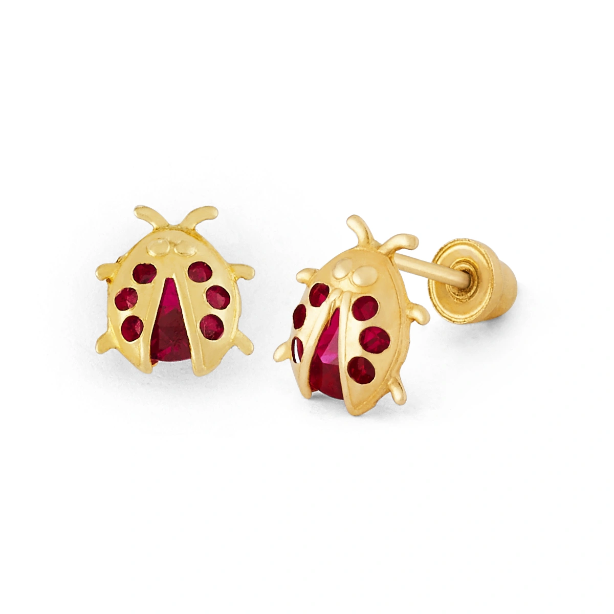 14K Gold Medium Red Enamel Ladybug Stud Earrings (1739SSB)