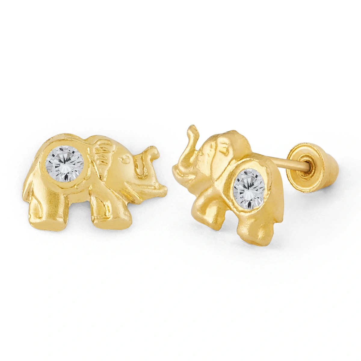 14K Gold Statement Elephant CZ Stud Earrings (901SB)