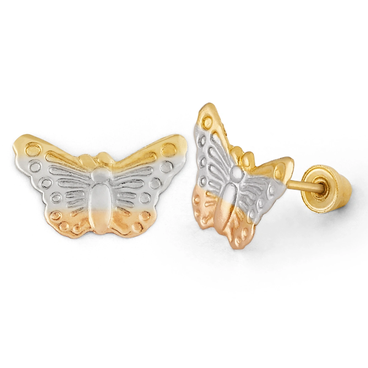 14K Gold Tri-Color Butterfly Stud Earrings (921SB3C)