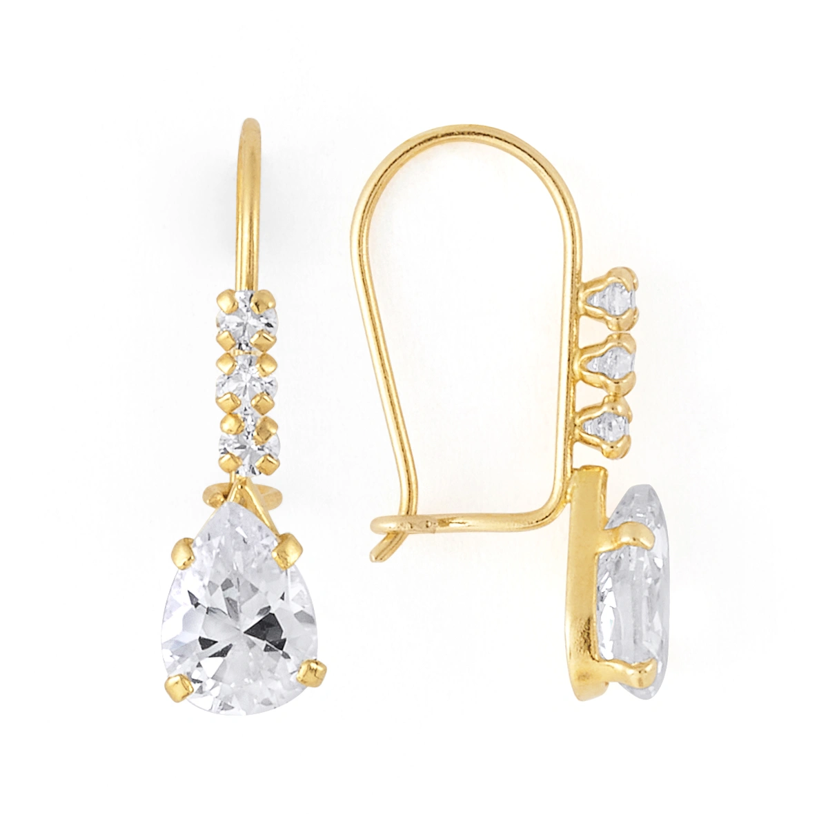 14K Gold Teardrop CZ Drop Wire Earrings (1037WB)