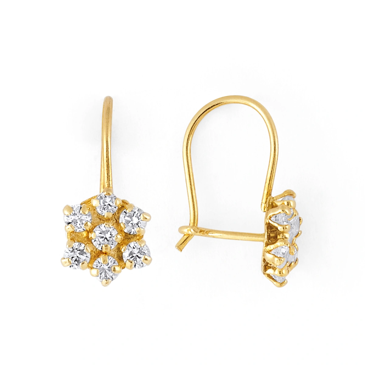 14K Gold Round CZ Cluster Wire Earrings (1092WB)