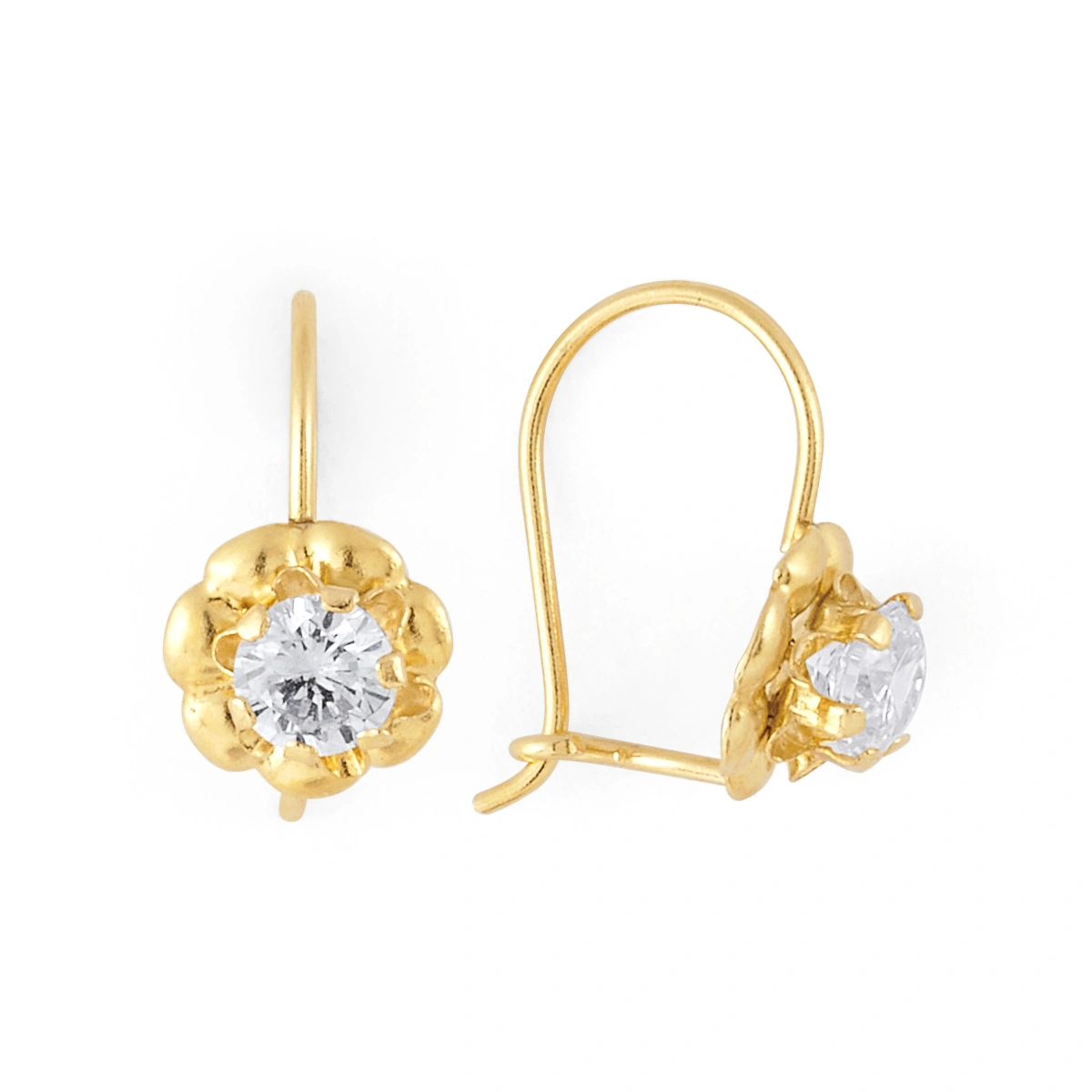 14K Gold Round CZ Flower Wire Earrings (1560WB)