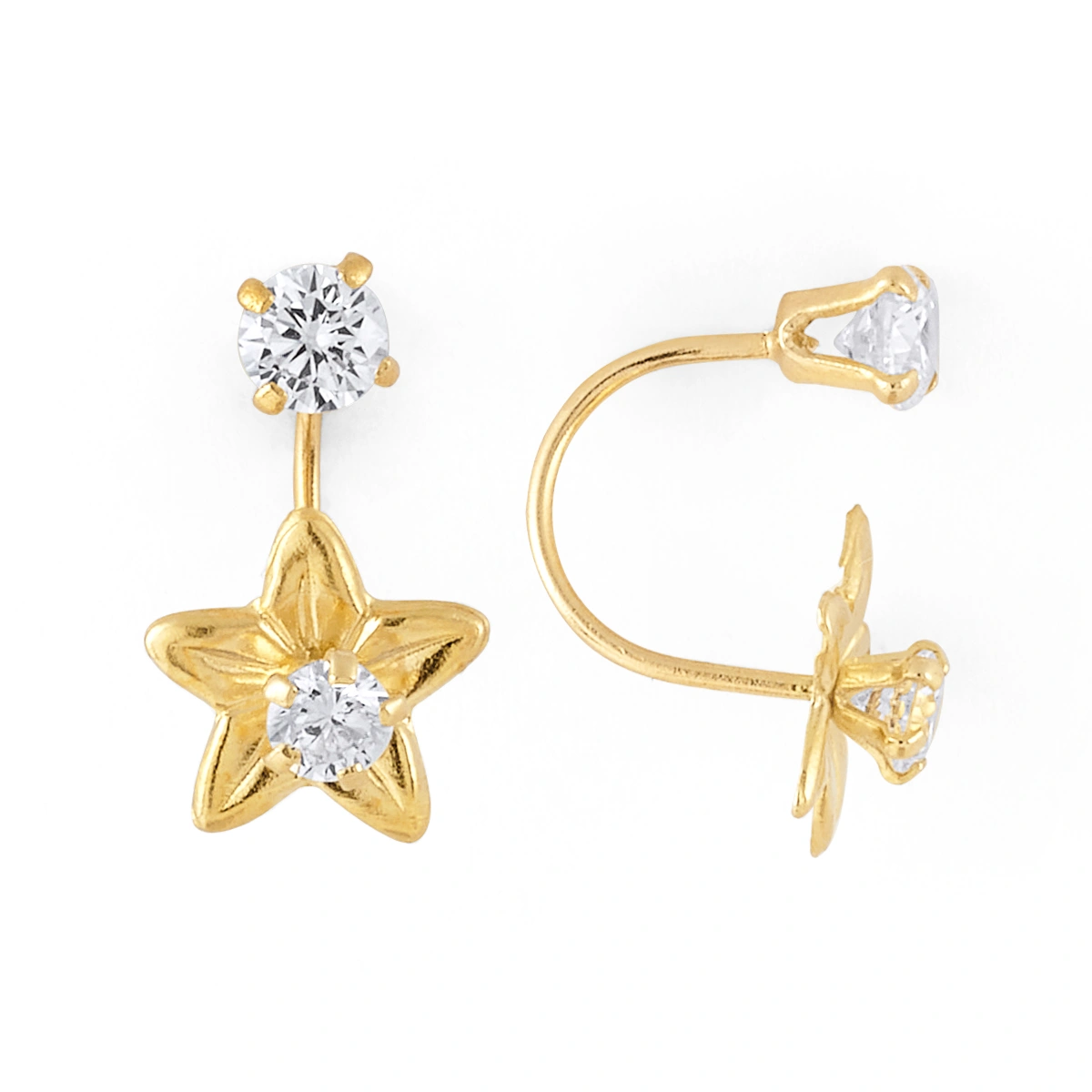 14K Gold Star CZ Telephone Earrings (1563TEL)