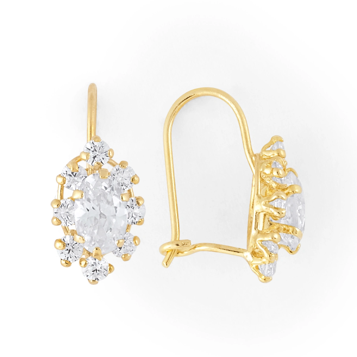 14K Gold Oval CZ Halo Wire Earrings (1576WB)