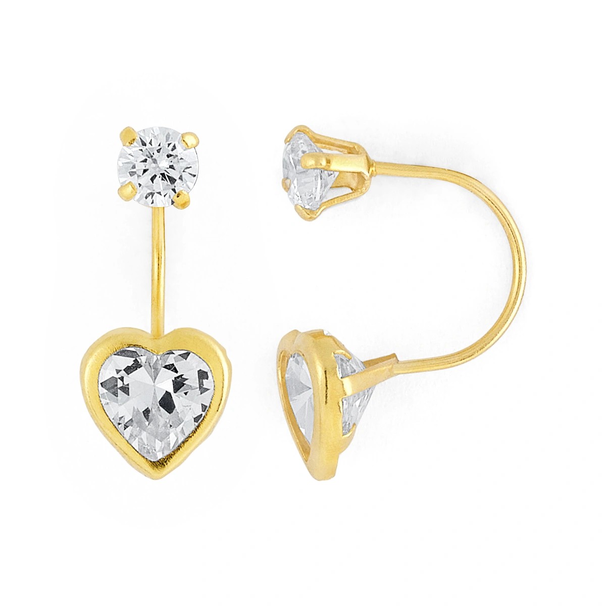 14K Gold Micro Double Heart CZ Telephone Earrings (1657LTEL)