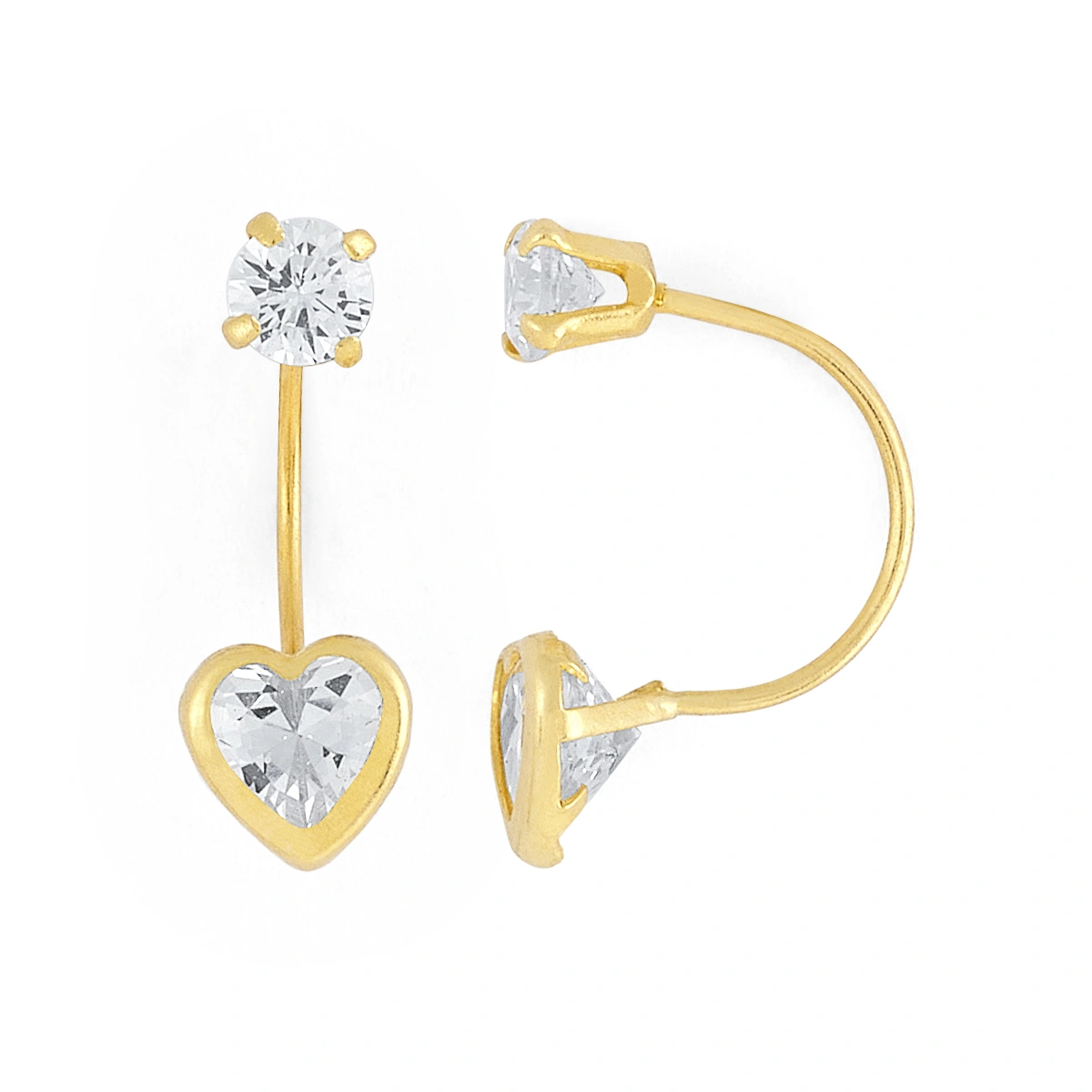 14K Gold Medium Double Heart CZ Telephone Earrings (1657MTEL)