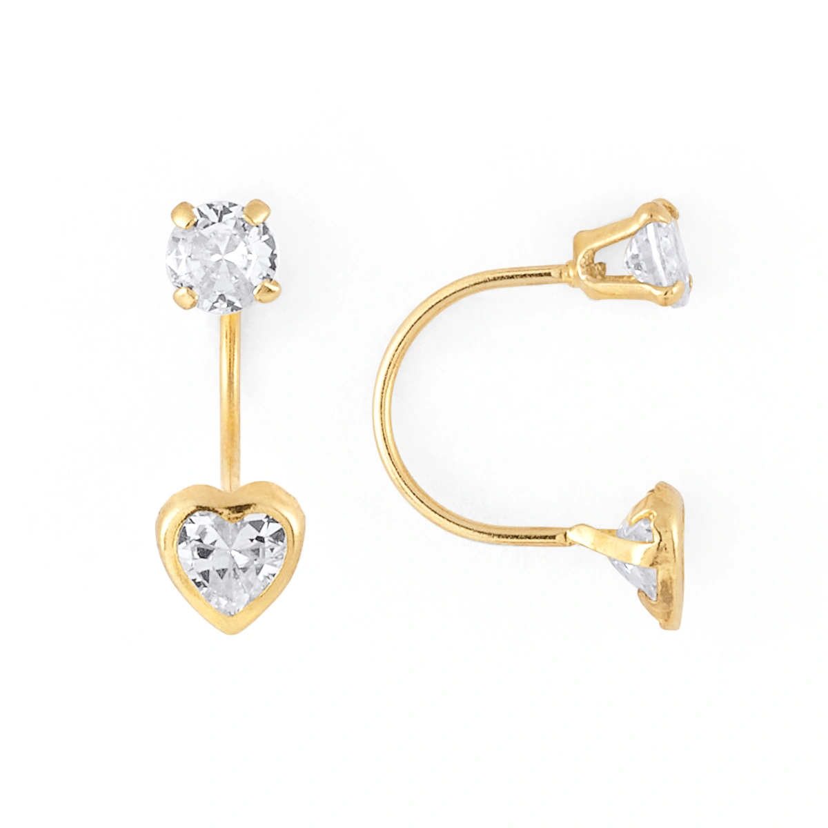 14K Gold Statement Double Heart CZ Telephone Earrings (1657TEL)
