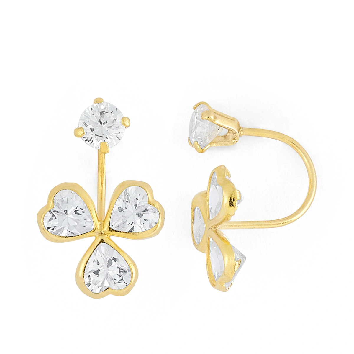 14K Gold Three-Heart CZ Telephone Earrings (1679LTEL)
