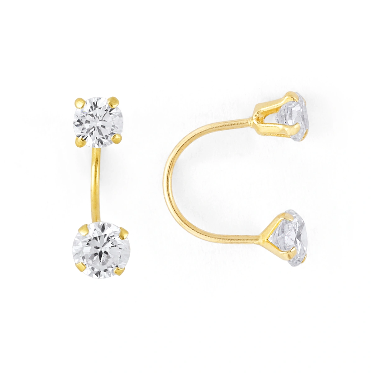 14K Gold Extra-Large Double Round CZ Telephone Earrings (310TEL)