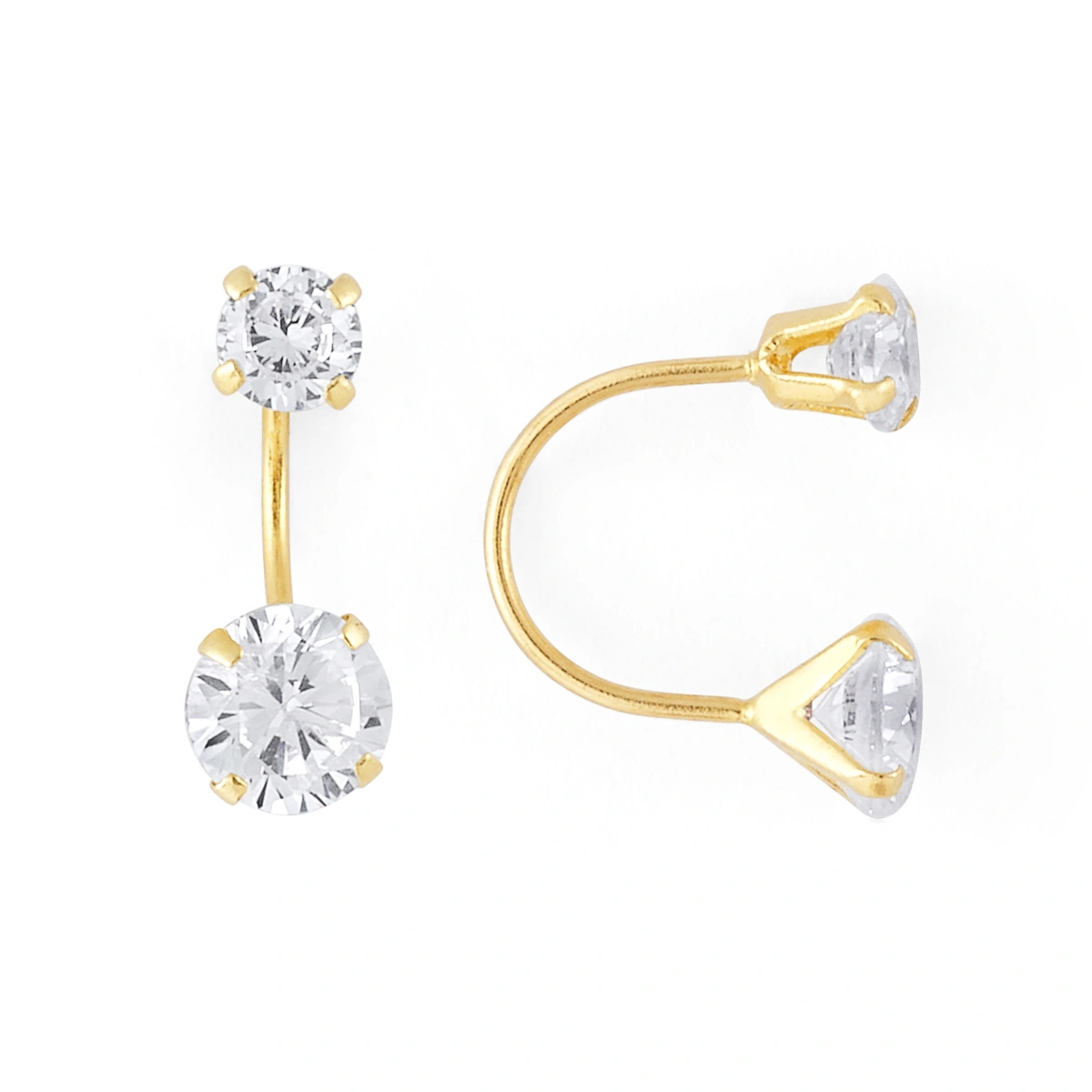 14K Gold Statement Double Round CZ Telephone Earrings (311TEL)