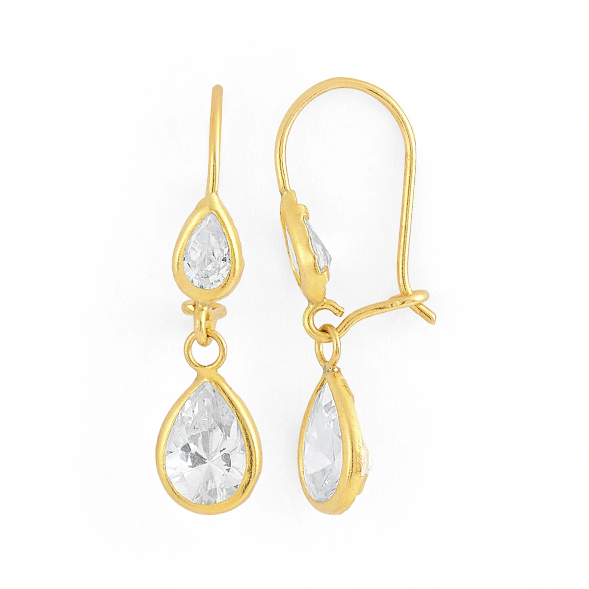 14K Gold Statement Double Teardrop CZ Wire Earrings (375SWB)