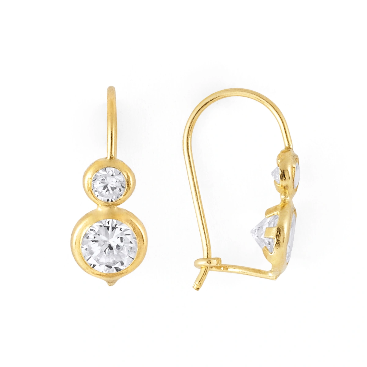 14K Gold Double Round Bezel CZ Wire Earrings (388WB)