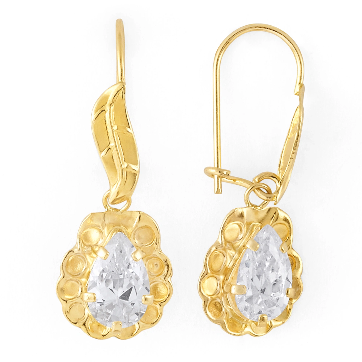 14K Gold Statement Teardrop CZ Wire Earrings (508WB)