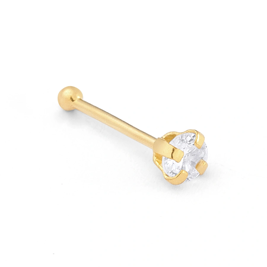 14K Gold Micro Prong-Set CZ Nose Stud (1117LNR)