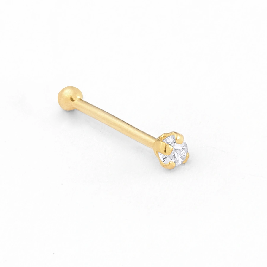 14K Gold Extra-Small Prong-Set CZ Nose Stud (1117SNR)