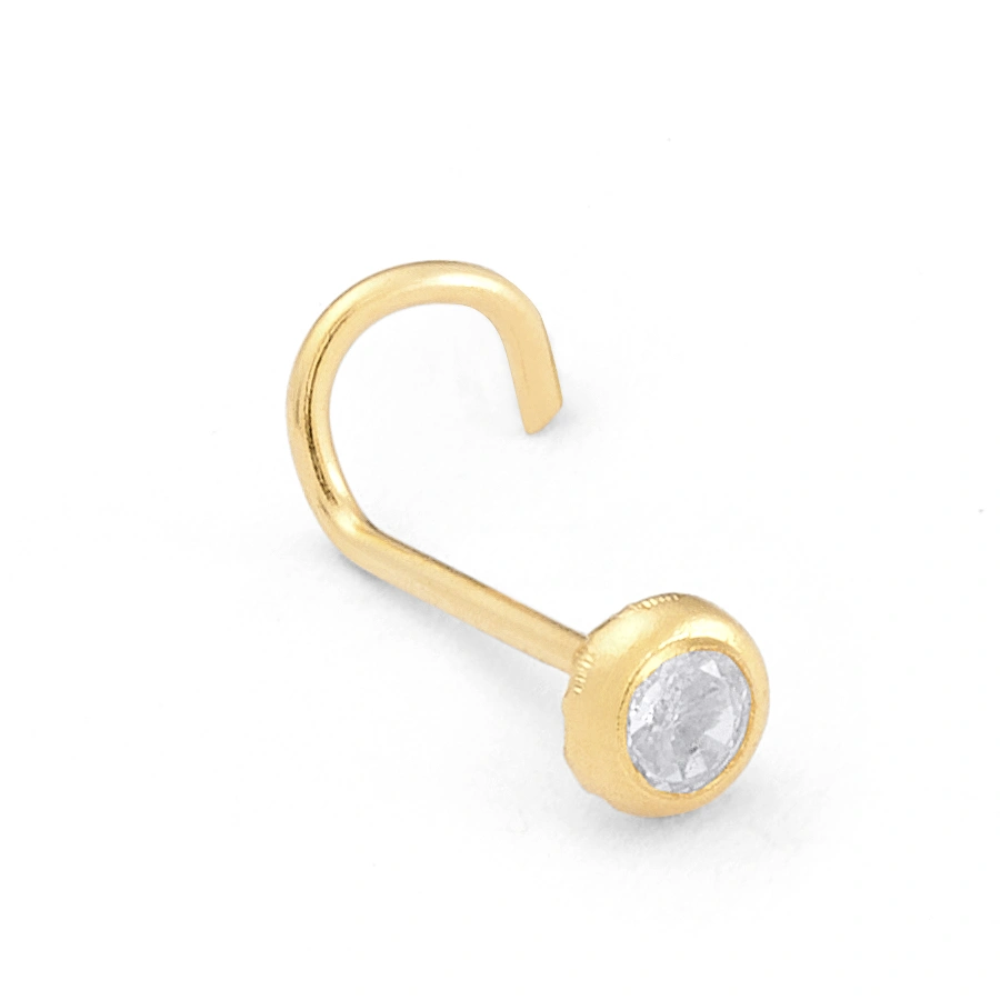 14K Gold Medium Bezel CZ Nose Stud (1134NR)