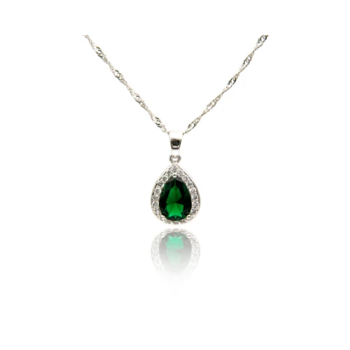 Collar de plata elegante para fiesta en verde oscuro