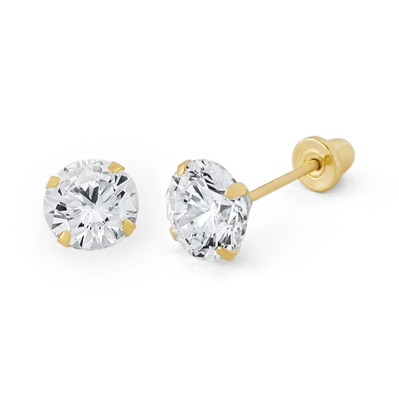 14K Gold Prominent Round CZ Stud Earrings (106SB)