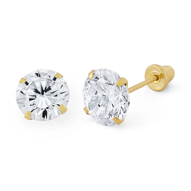 14K Gold Large Round CZ Stud Earrings (107SB)