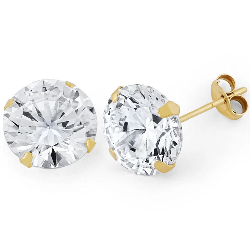 14K Gold Statement Round CZ Stud Earrings (110PB)
