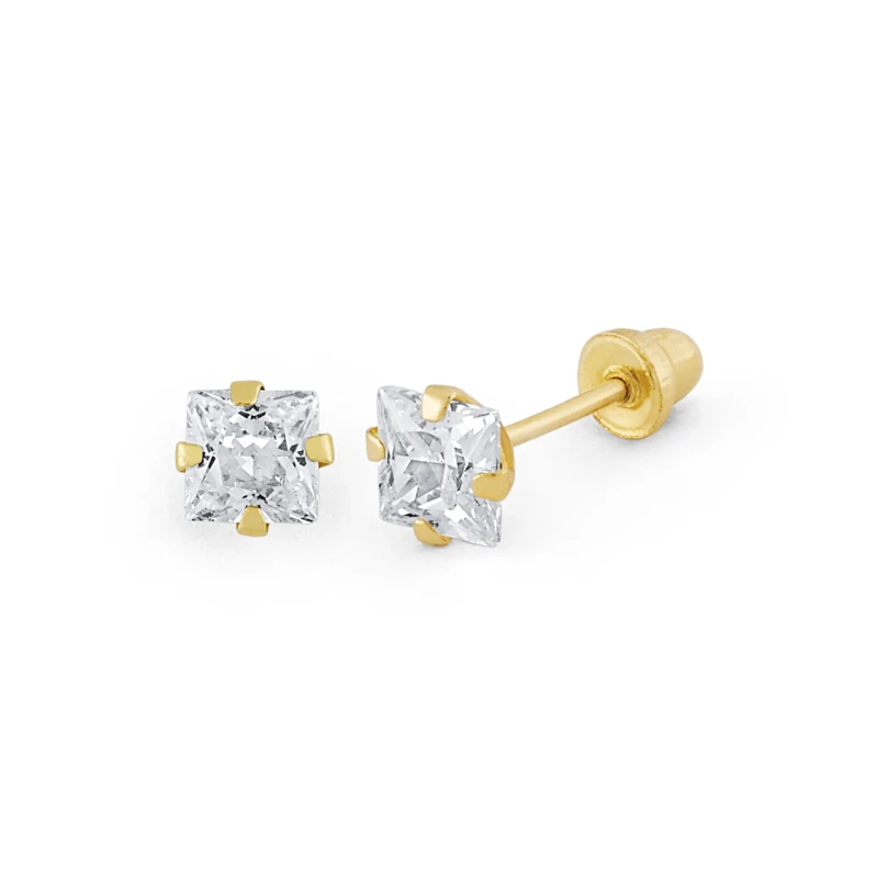 14K Gold Petite Princess-Cut CZ Stud Earrings (134SB)