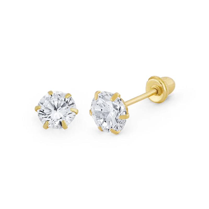 14K Gold Prominent Round CZ Crown-Set Stud Earrings (205SB)