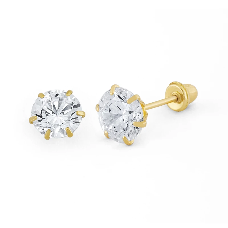 14K Gold Statement Round CZ Crown-Set Stud Earrings (206SB)
