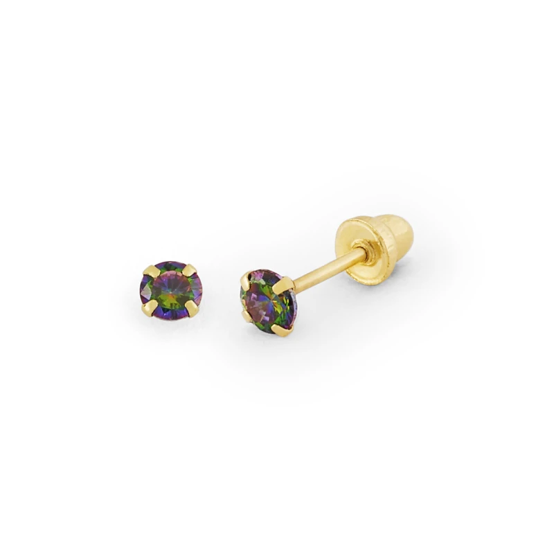 14K Gold Micro Rainbow Round CZ Stud Earrings (223SB)