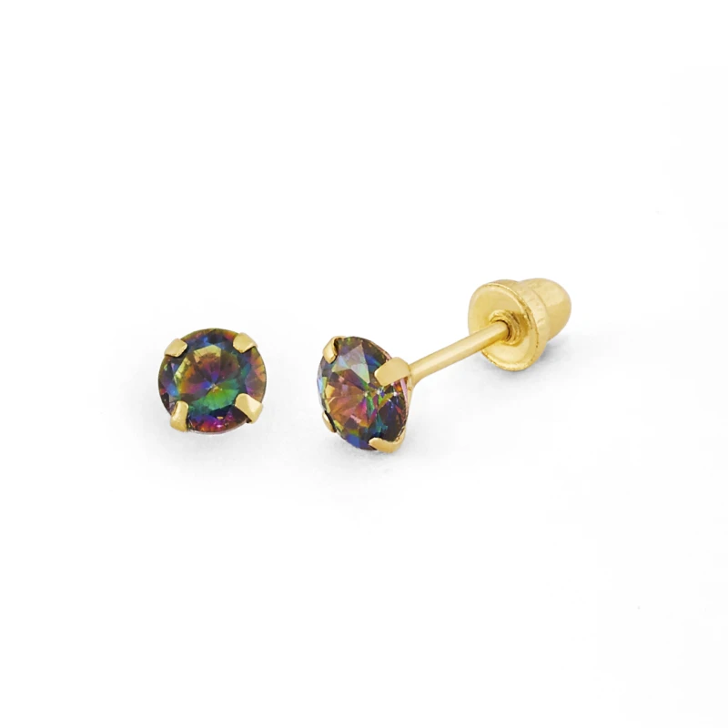 14K Gold Small Rainbow Round CZ Stud Earrings (224SB)
