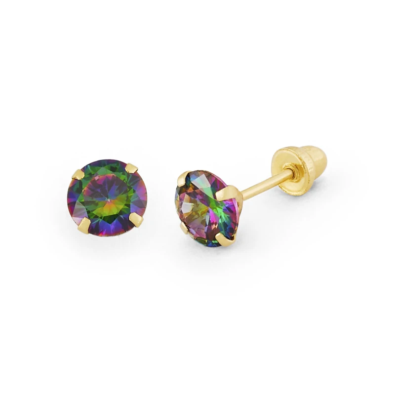 14K Gold Medium Rainbow Round CZ Stud Earrings (225SB)