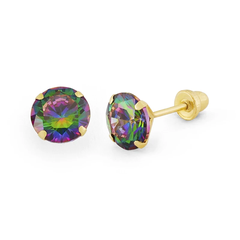 14K Gold Large Rainbow Round CZ Stud Earrings (226SB)