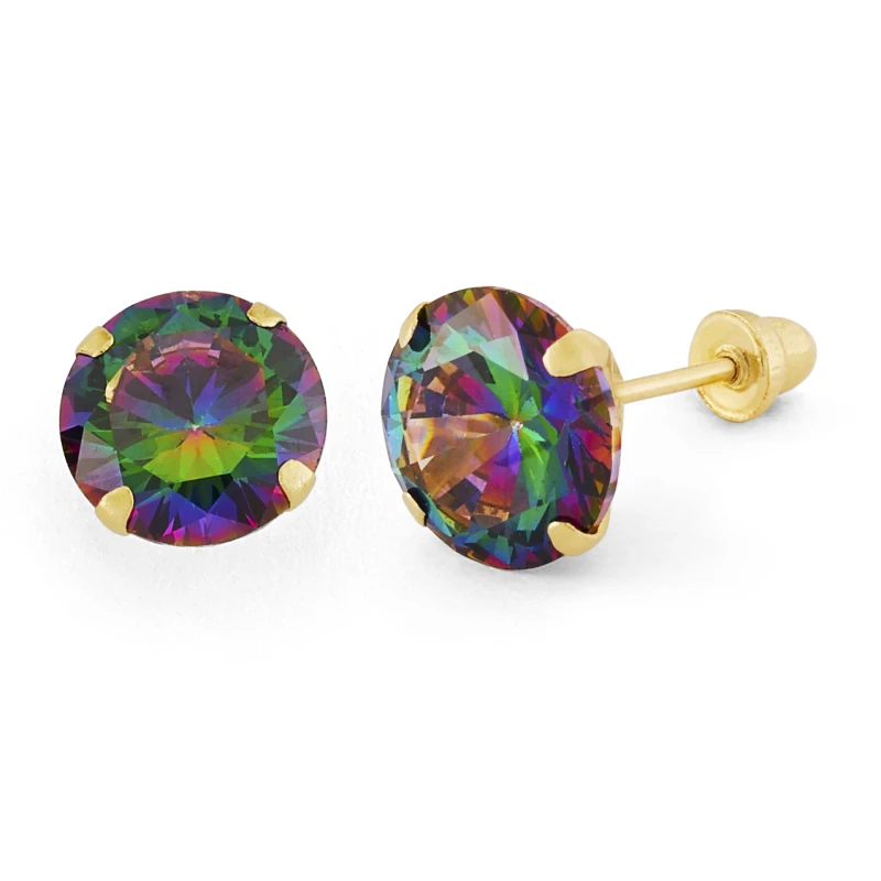 14K Gold Statement Rainbow Round CZ Stud Earrings (228SB)