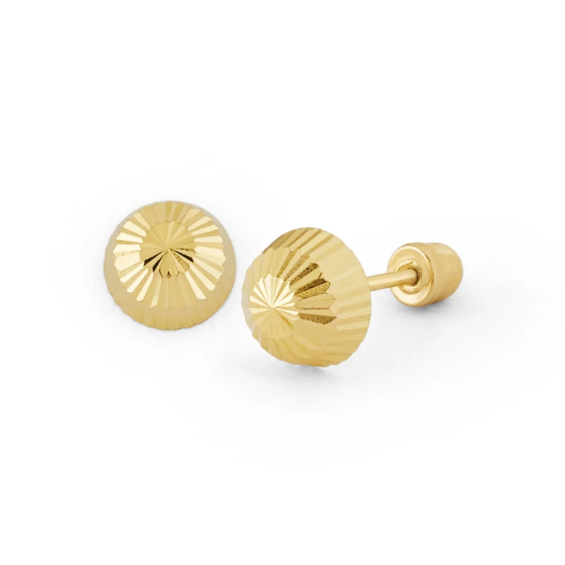 14K Gold Classic Diamond-Cut Disc Stud Earrings (256SB)