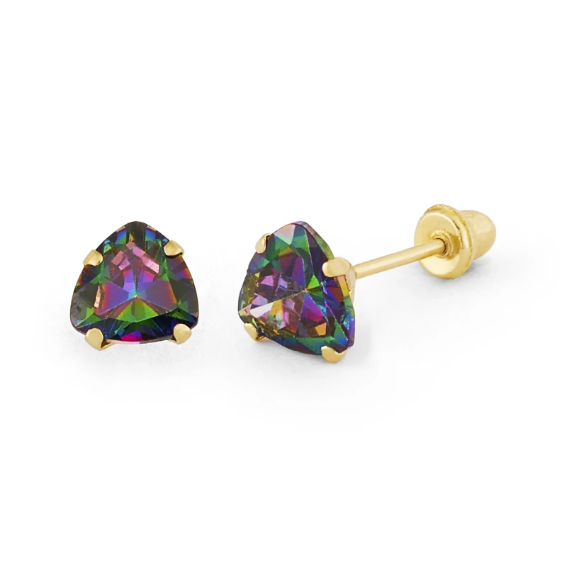 14K Gold Micro Rainbow Trillion-Cut CZ Stud Earrings (1555SB)