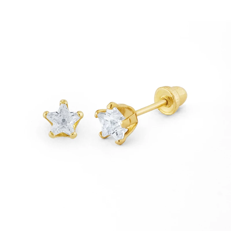 14K Gold Prominent Star CZ Stud Earrings (1041SSB)