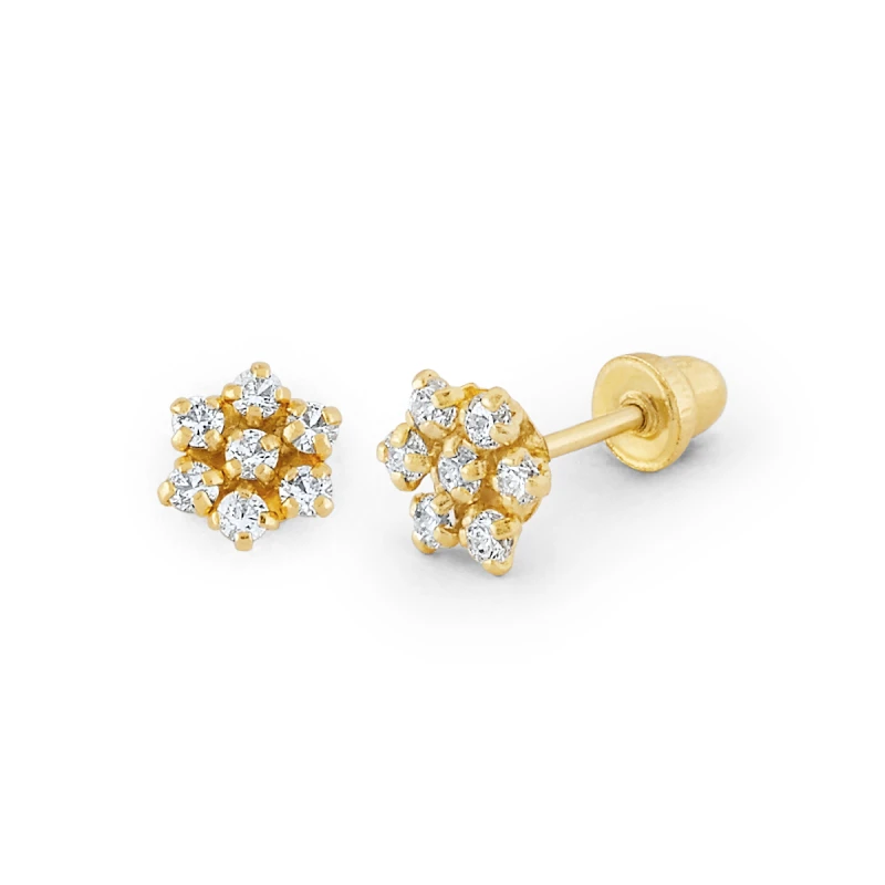 14K Gold Round CZ Cluster Stud Earrings (1092SSB)