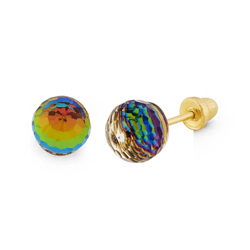 14K Gold Micro Rainbow Round-Cut CZ Stud Earrings (1178LSB)
