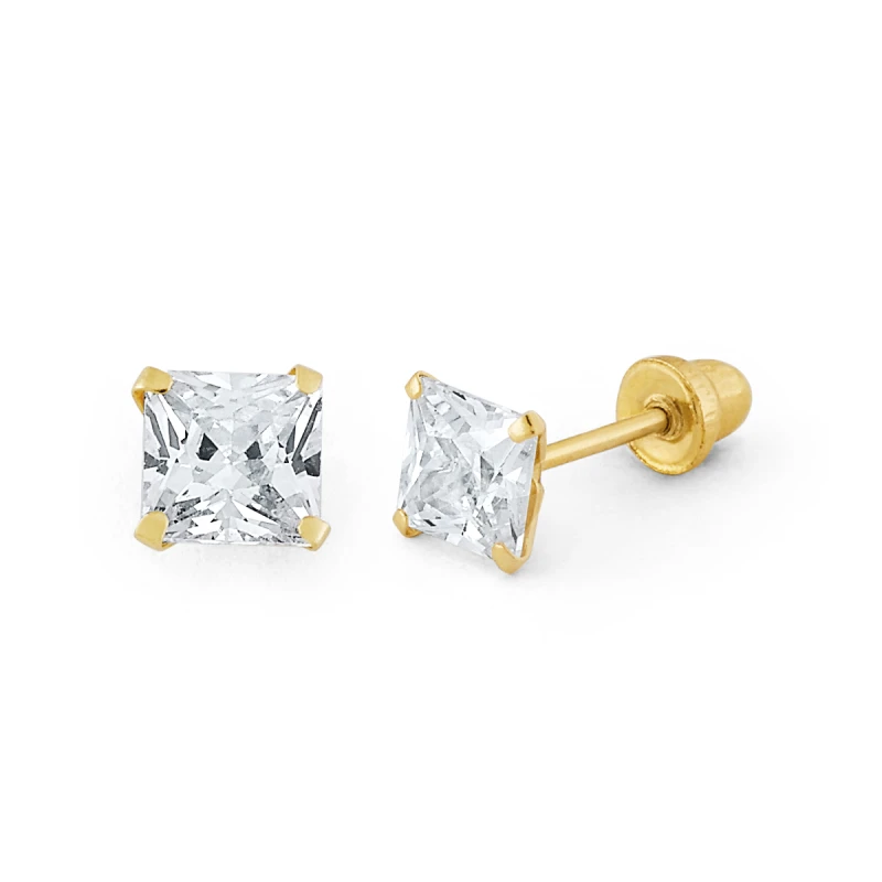 14K Gold Extra-Large Princess-Cut CZ Stud Earrings (145SB)