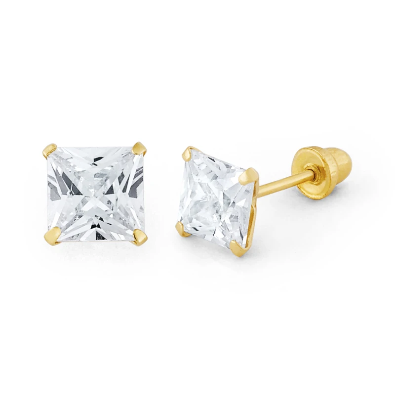 14K Gold Grand Princess-Cut CZ Stud Earrings (146SB)