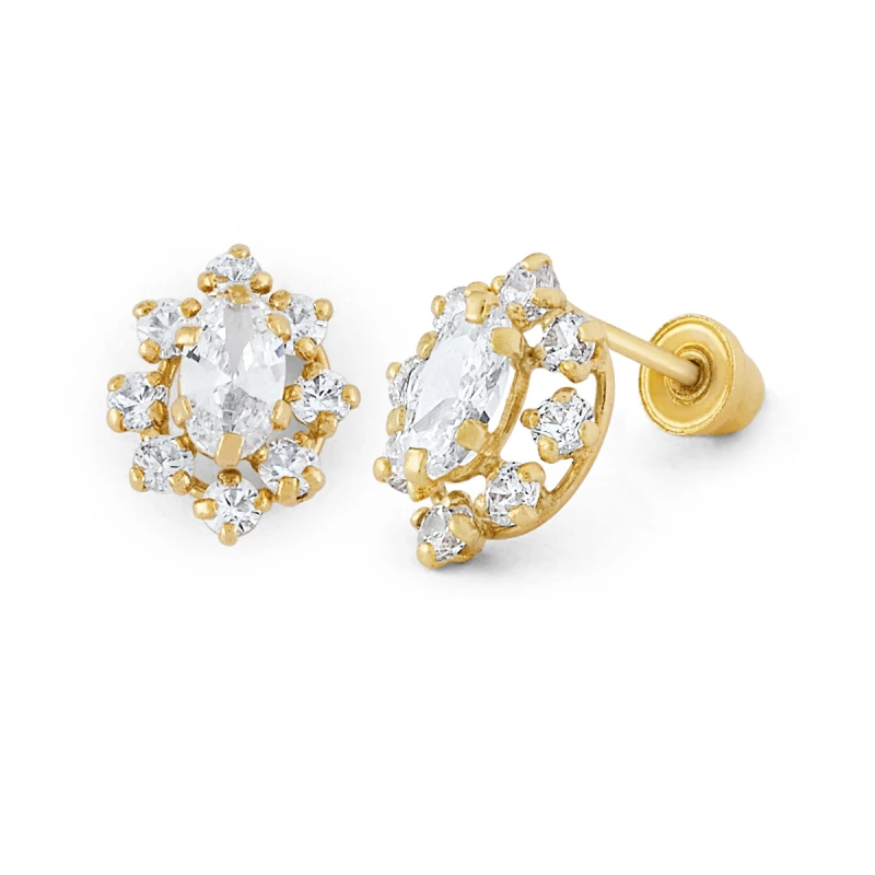 14K Gold Medium Oval CZ Halo Stud Earrings (1576SSB)