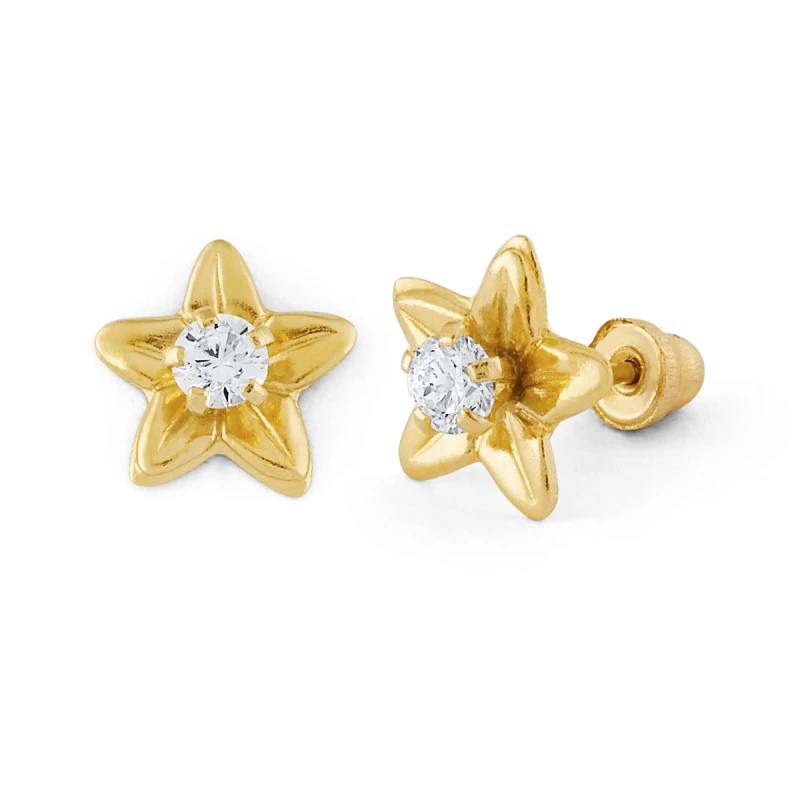 14K Gold Star CZ Center Stud Earrings (1583SB)