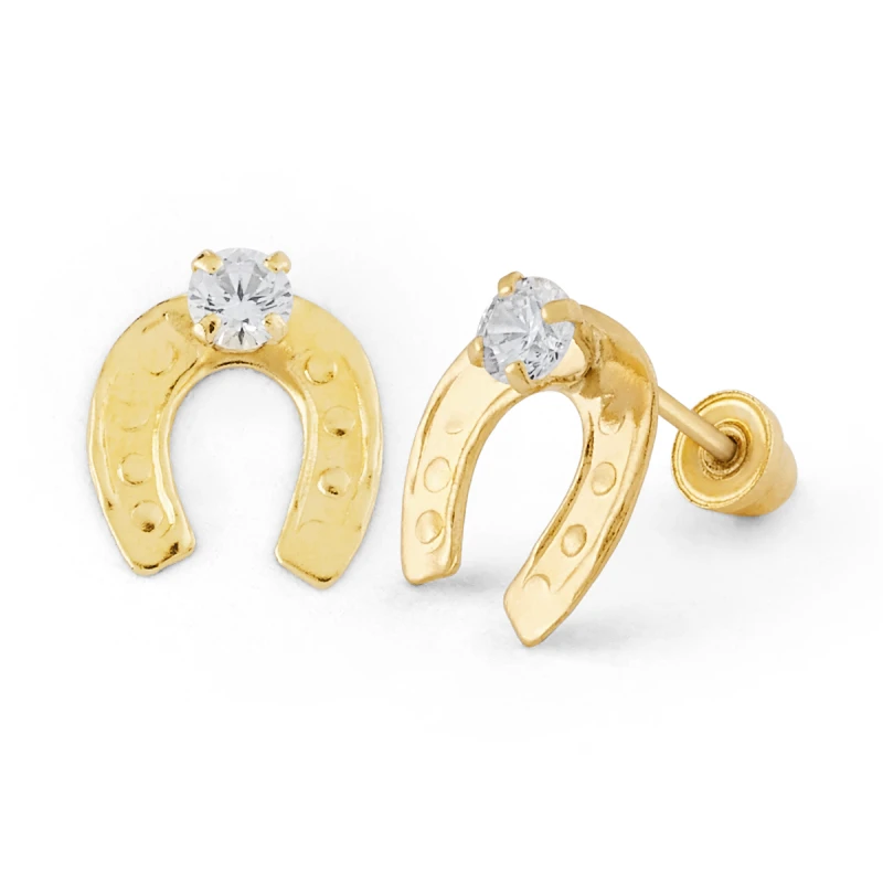 14K Gold Micro Horseshoe CZ Stud Earrings (1617LSB)