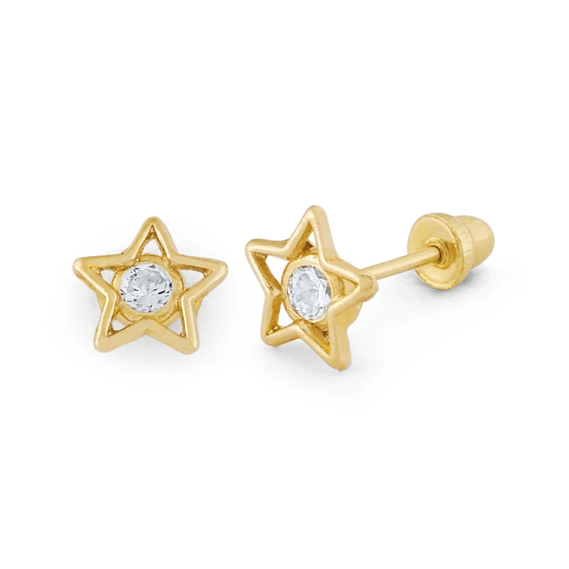 14K Gold Open Star CZ Stud Earrings (1817SB)